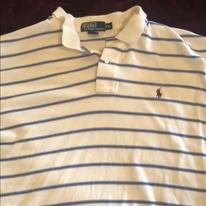 White, blue, and brown polo